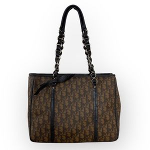 Christian Dior Monogram Trotter Chain Brown Bow Tote Bag Purse Vintage